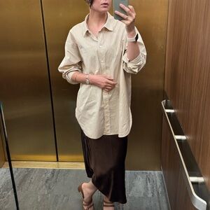 Frame The Borrowed Pocket Striped Shirt XL Tan